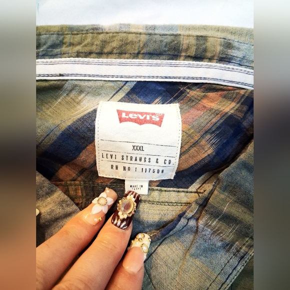 Men's Levi's Orange/Olive/Blue Flip Collared Button Down Flannel In Size 3XL - Picture 3 of 4